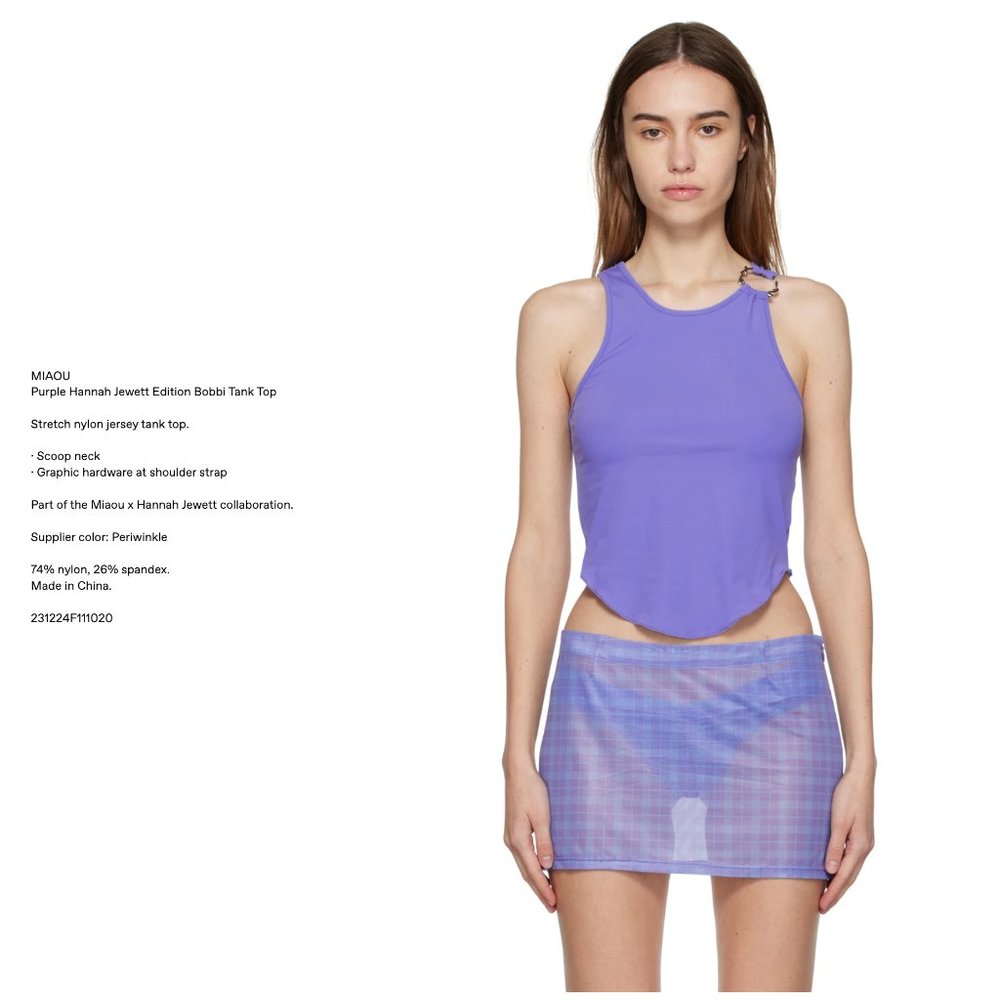 MIAOU Purple Hannah Jewett Edition Bobbi Tank Top in Small